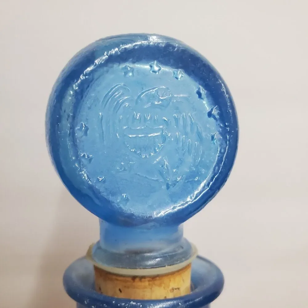 1970 Ezra Brooks Never Surrender Blue Glass Whiskey Bourbon Decanter Bottle
